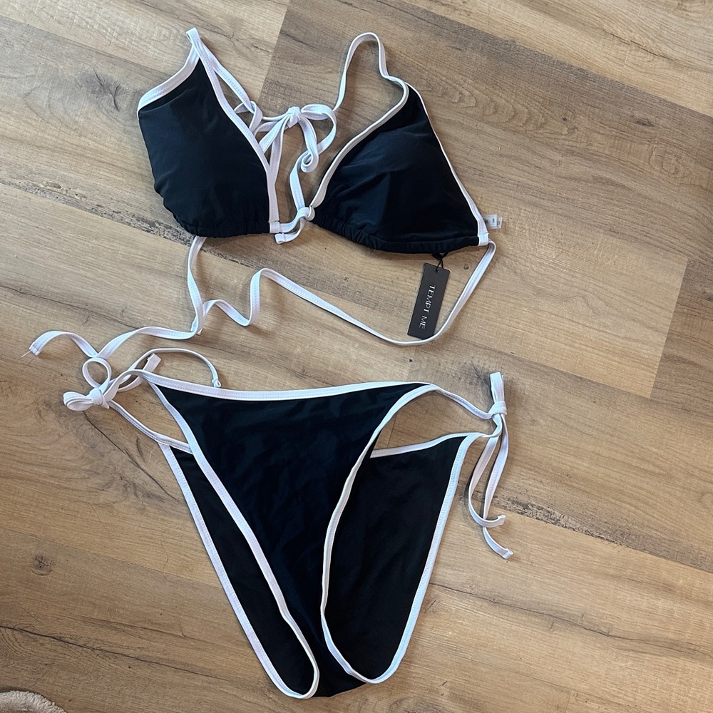 NEW Tempt me Black and White Bikini Set plus size 18 W women’s two‎ piece nwt